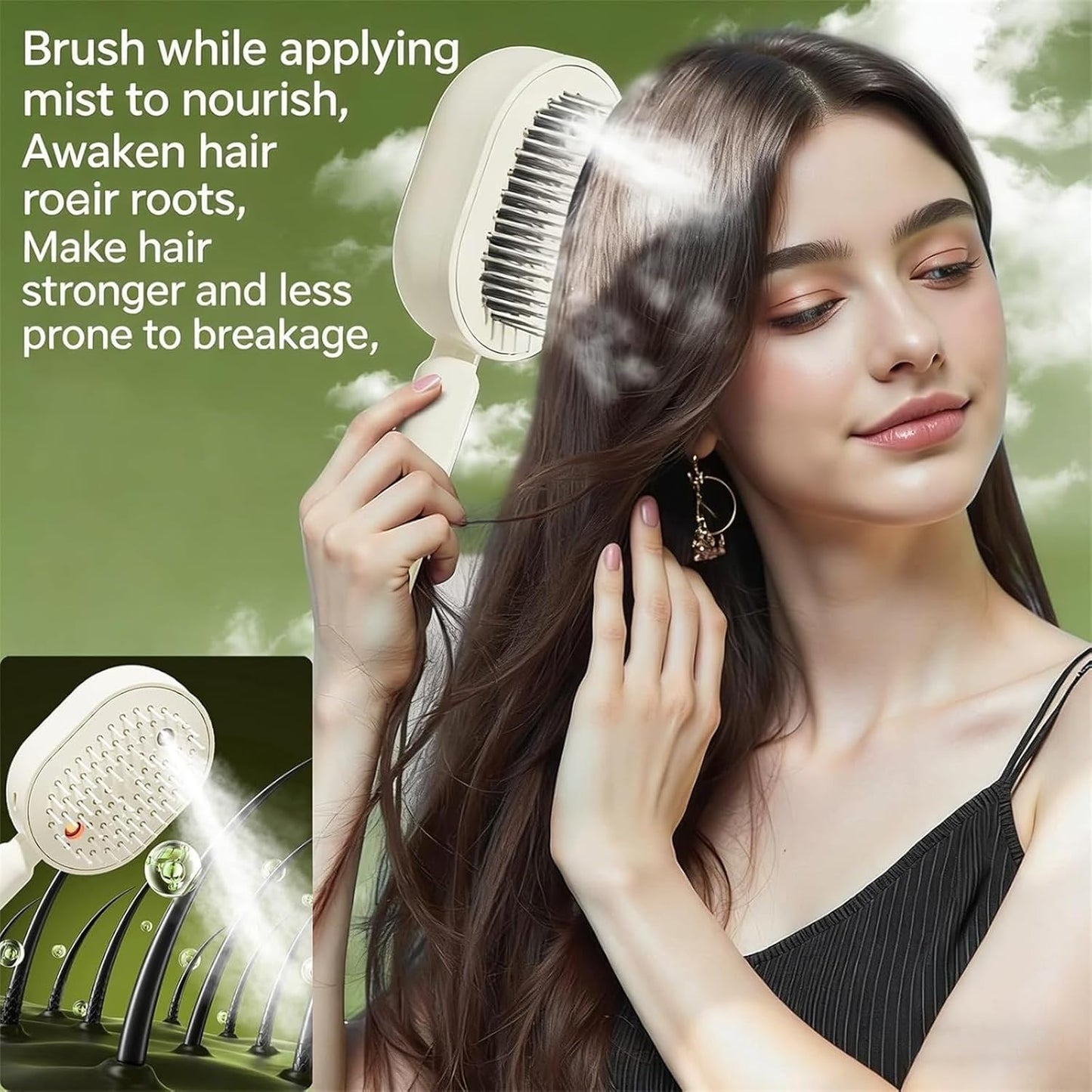 Rechargeable Mist Spray Detangling Hair Brush for All Hair